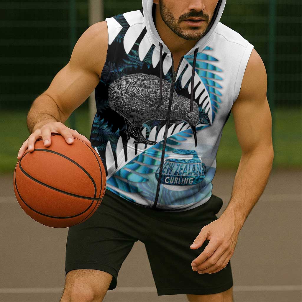 New Zealand Silver Fern Curling Personalised Sleeveless Zip Hoodie Aotearoa Kiwi Ponga Paua Shell Version - Aussie Hoodie