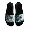 New Zealand Silver Fern Curling Personalised Slide Sandals Aotearoa Kiwi Ponga Paua Shell Version - Aussie Hoodie