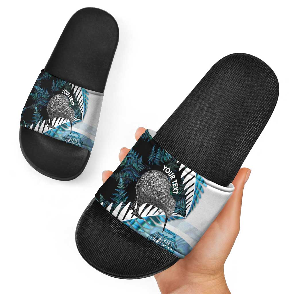 New Zealand Silver Fern Curling Personalised Slide Sandals Aotearoa Kiwi Ponga Paua Shell Version - Aussie Hoodie