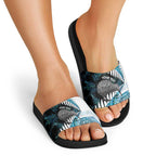 New Zealand Silver Fern Curling Personalised Slide Sandals Aotearoa Kiwi Ponga Paua Shell Version - Aussie Hoodie