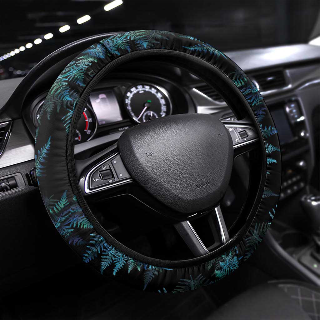 New Zealand Silver Fern Curling Steering Wheel Cover Aotearoa Kiwi Ponga Paua Shell Version - Aussie Hoodie
