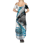 New Zealand Silver Fern Curling Personalised Summer Maxi Dress Aotearoa Kiwi Ponga Paua Shell Version - Aussie Hoodie