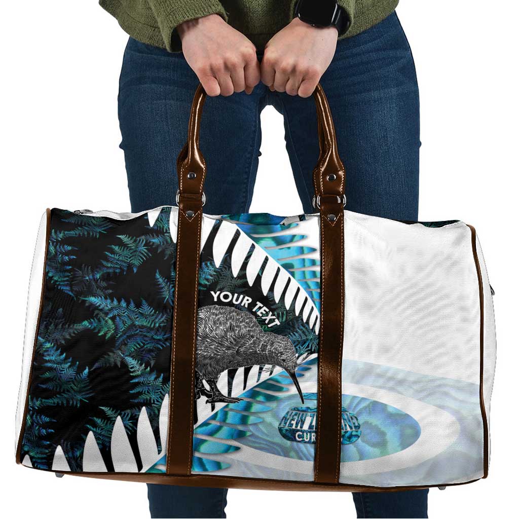 New Zealand Silver Fern Curling Personalised Travel Bag Aotearoa Kiwi Ponga Paua Shell Version - Aussie Hoodie