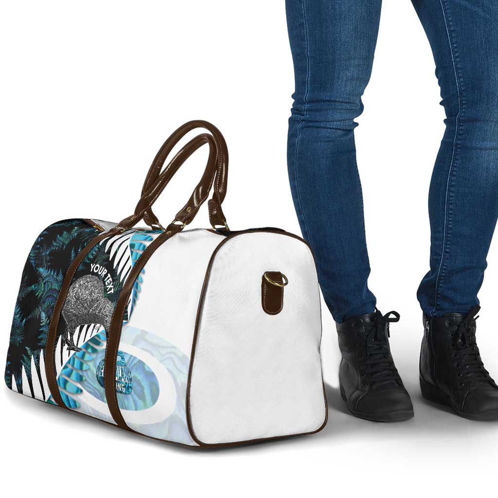 New Zealand Silver Fern Curling Personalised Travel Bag Aotearoa Kiwi Ponga Paua Shell Version - Aussie Hoodie