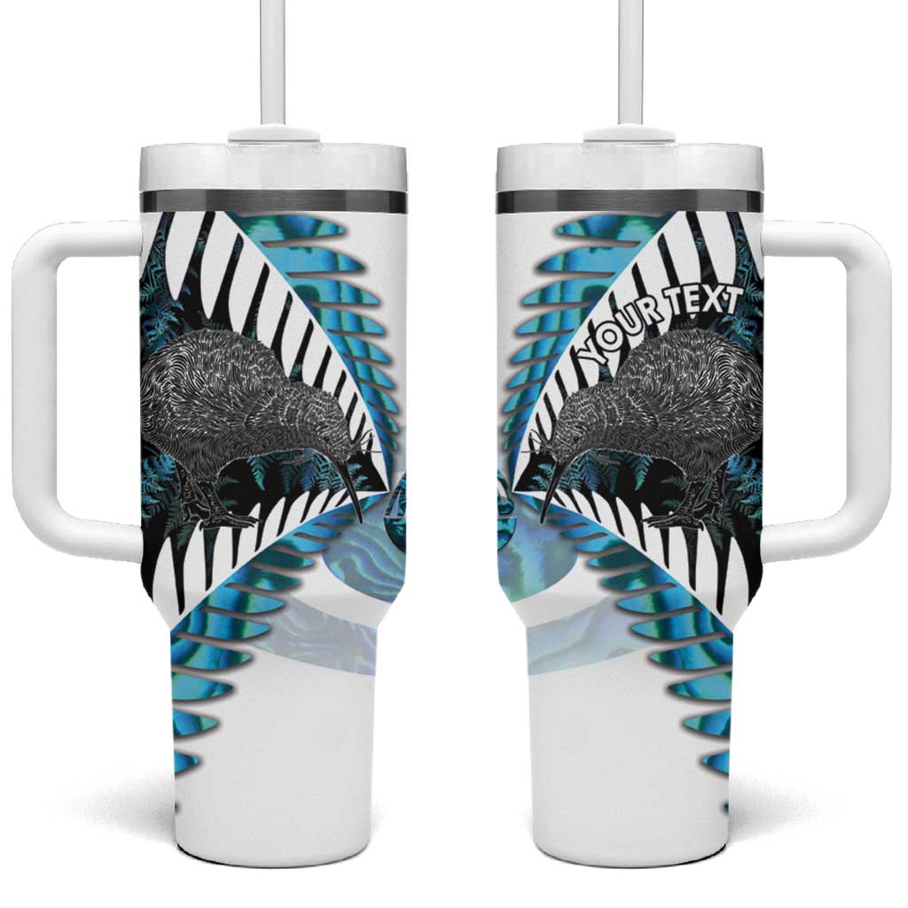 New Zealand Silver Fern Curling Personalised Tumbler With Handle Aotearoa Kiwi Ponga Paua Shell Version - Aussie Hoodie
