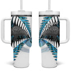 New Zealand Silver Fern Curling Personalised Tumbler With Handle Aotearoa Kiwi Ponga Paua Shell Version - Aussie Hoodie