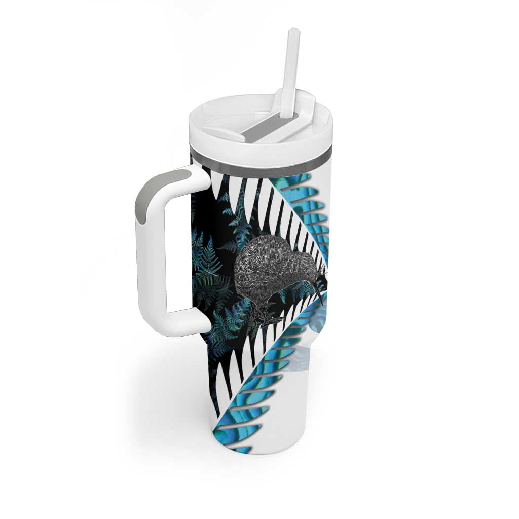 New Zealand Silver Fern Curling Personalised Tumbler With Handle Aotearoa Kiwi Ponga Paua Shell Version - Aussie Hoodie