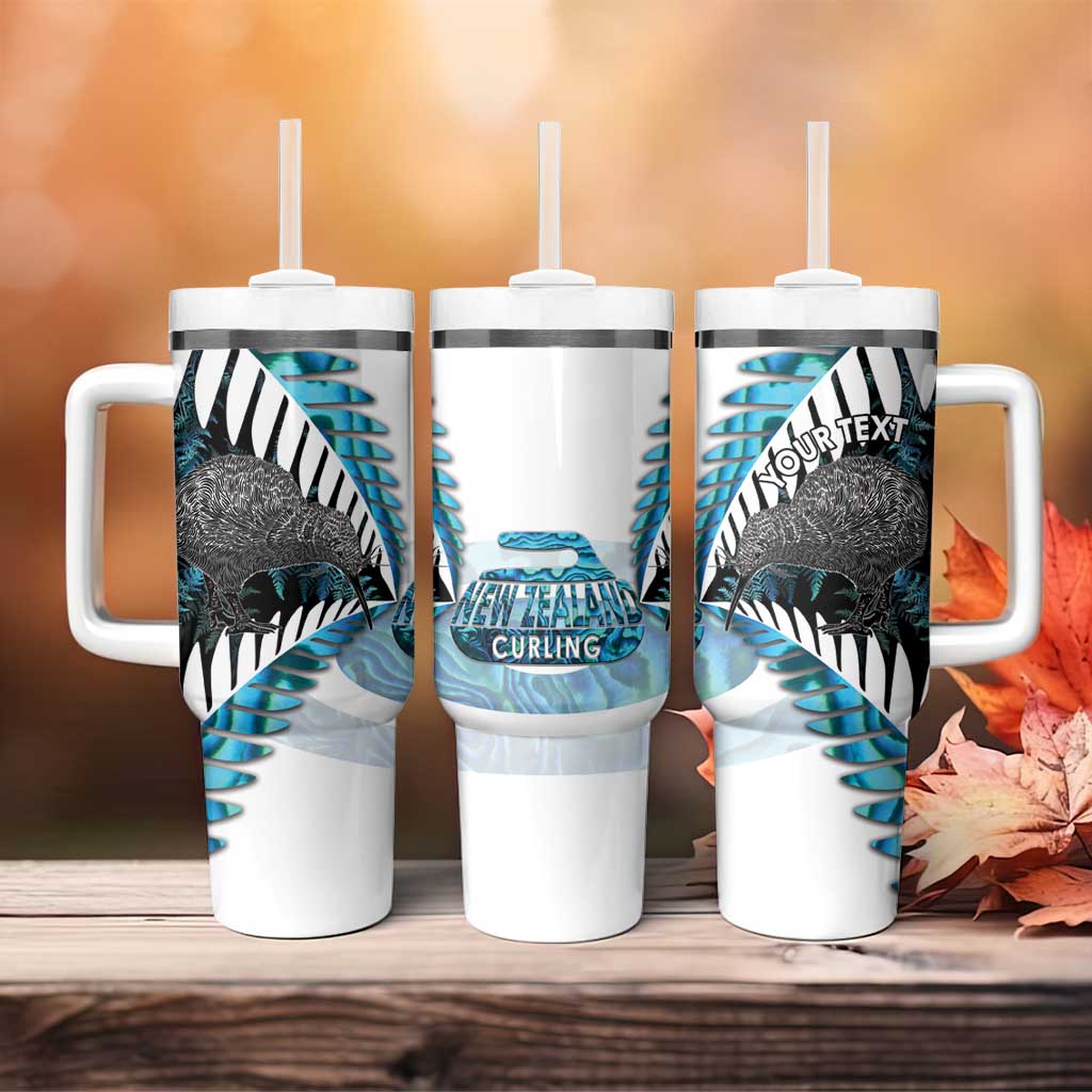 New Zealand Silver Fern Curling Personalised Tumbler With Handle Aotearoa Kiwi Ponga Paua Shell Version - Aussie Hoodie