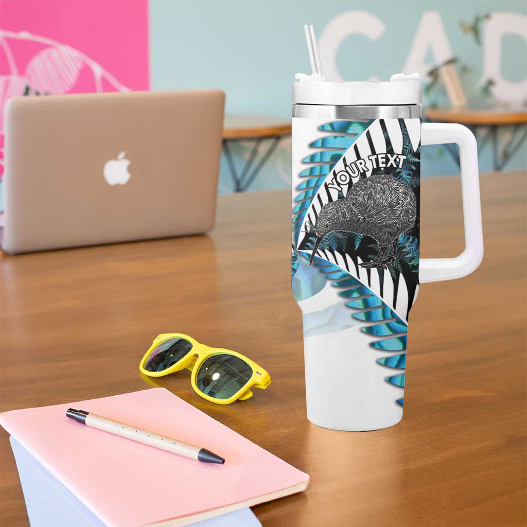 New Zealand Silver Fern Curling Personalised Tumbler With Handle Aotearoa Kiwi Ponga Paua Shell Version - Aussie Hoodie