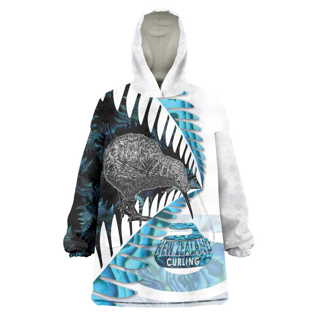 New Zealand Silver Fern Curling Personalised Wearable Blanket Hoodie Aotearoa Kiwi Ponga Paua Shell Version - Aussie Hoodie