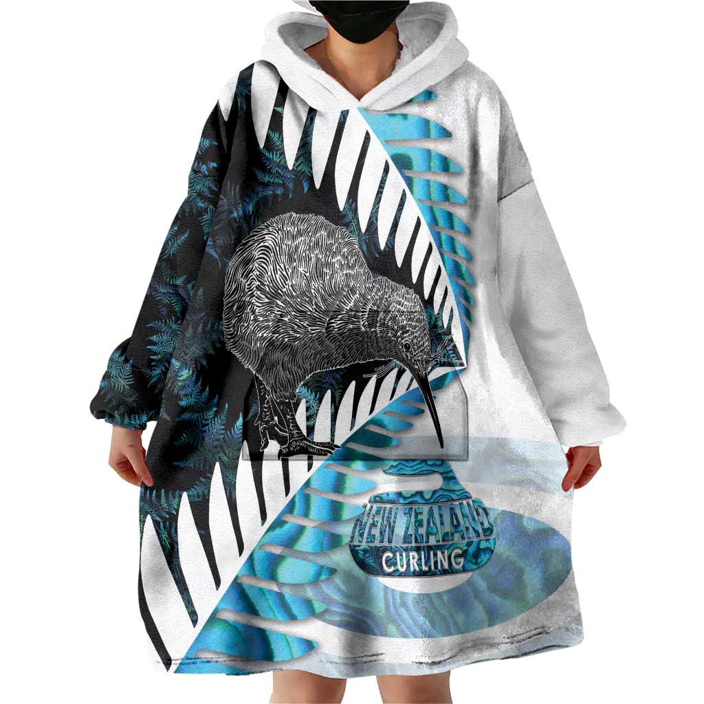 New Zealand Silver Fern Curling Personalised Wearable Blanket Hoodie Aotearoa Kiwi Ponga Paua Shell Version - Aussie Hoodie