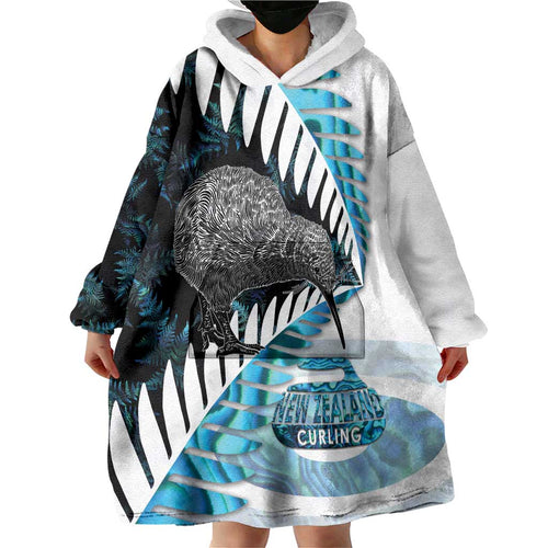New Zealand Silver Fern Curling Personalised Wearable Blanket Hoodie Aotearoa Kiwi Ponga Paua Shell Version - Aussie Hoodie