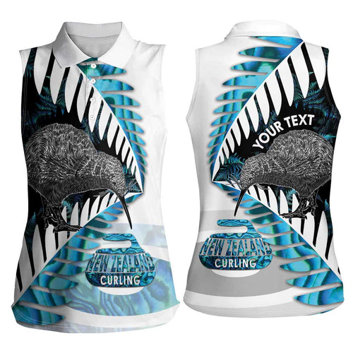 New Zealand Silver Fern Curling Personalised Women Sleeveless Polo Shirt Aotearoa Kiwi Ponga Paua Shell Version - Aussie Hoodie