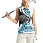 New Zealand Silver Fern Curling Personalised Women Sleeveless Polo Shirt Aotearoa Kiwi Ponga Paua Shell Version - Aussie Hoodie