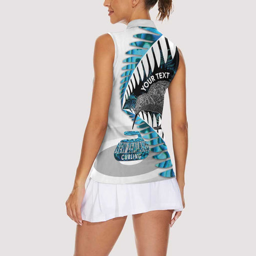 New Zealand Silver Fern Curling Personalised Women Sleeveless Polo Shirt Aotearoa Kiwi Ponga Paua Shell Version - Aussie Hoodie