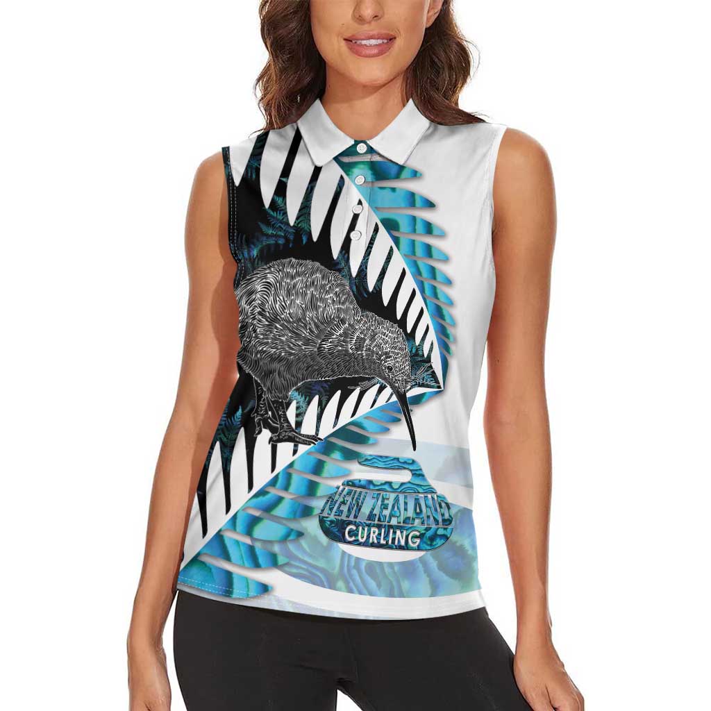 New Zealand Silver Fern Curling Personalised Women Sleeveless Polo Shirt Aotearoa Kiwi Ponga Paua Shell Version - Aussie Hoodie