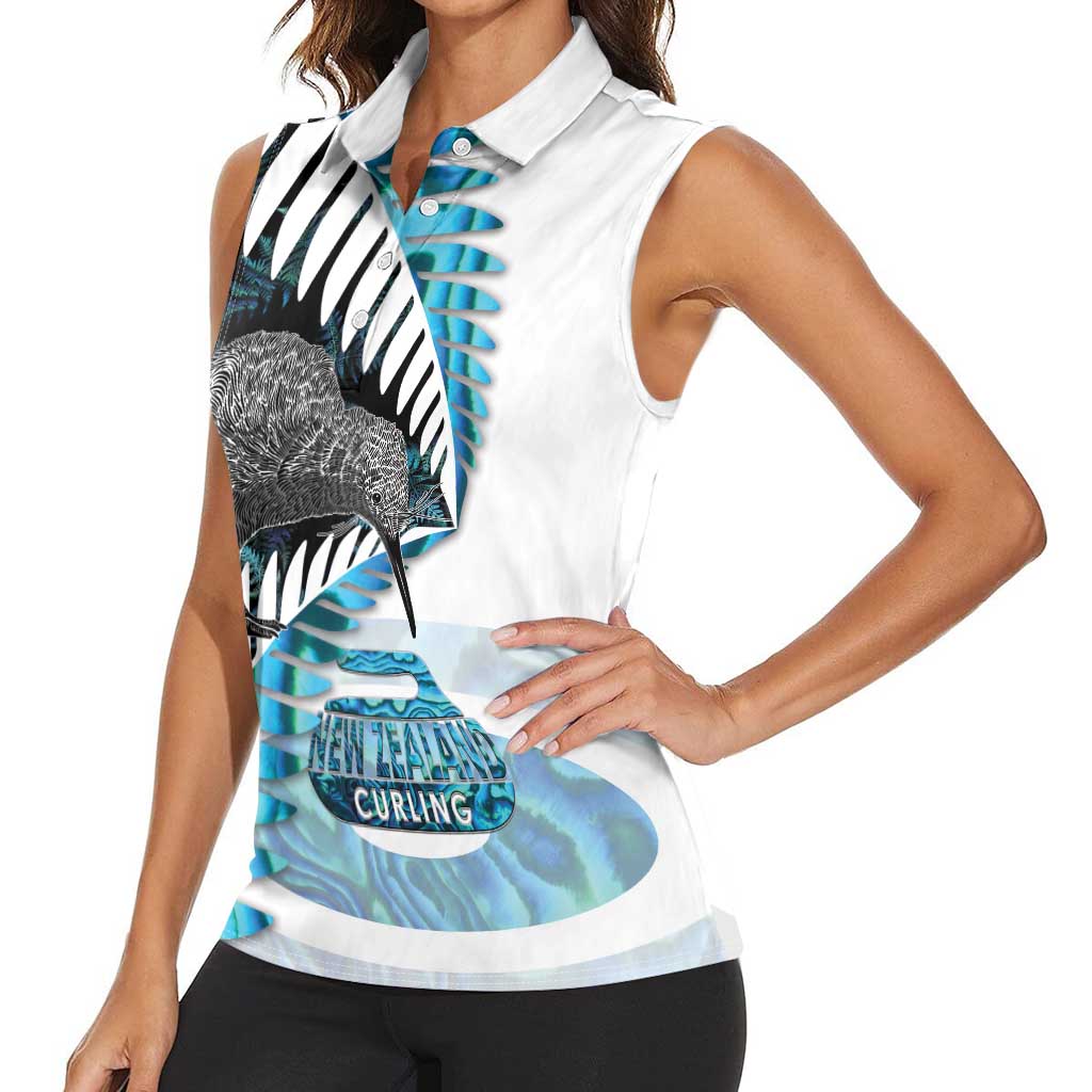 New Zealand Silver Fern Curling Personalised Women Sleeveless Polo Shirt Aotearoa Kiwi Ponga Paua Shell Version - Aussie Hoodie