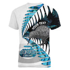 New Zealand Silver Fern Curling Personalised Women V-Neck T-Shirt Aotearoa Kiwi Ponga Paua Shell Version - Aussie Hoodie