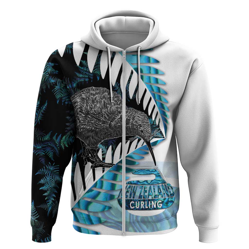 New Zealand Silver Fern Curling Personalised Zip Hoodie Aotearoa Kiwi Ponga Paua Shell Version - Aussie Hoodie