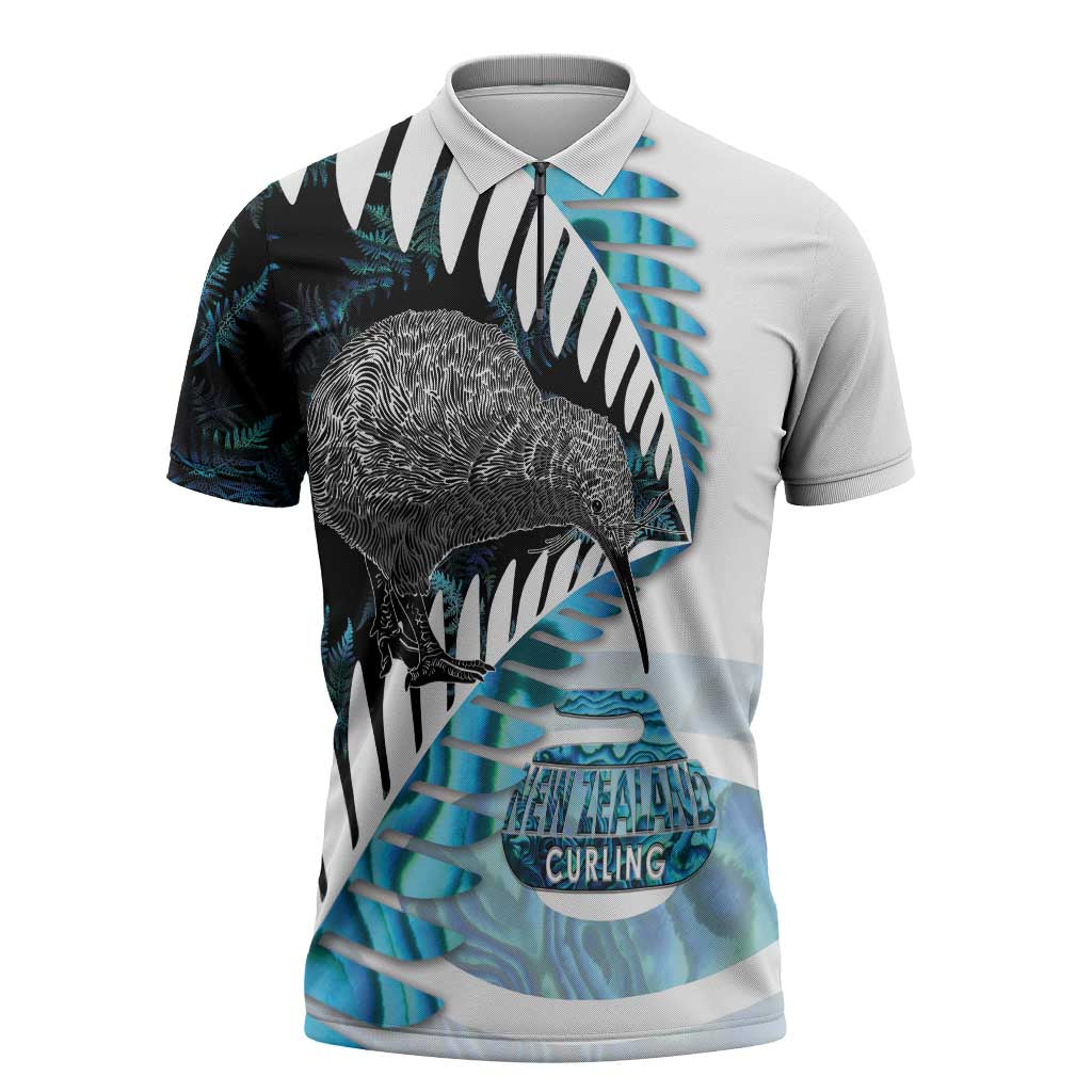 New Zealand Silver Fern Curling Personalised Zipper Polo Shirt Aotearoa Kiwi Ponga Paua Shell Version - Aussie Hoodie