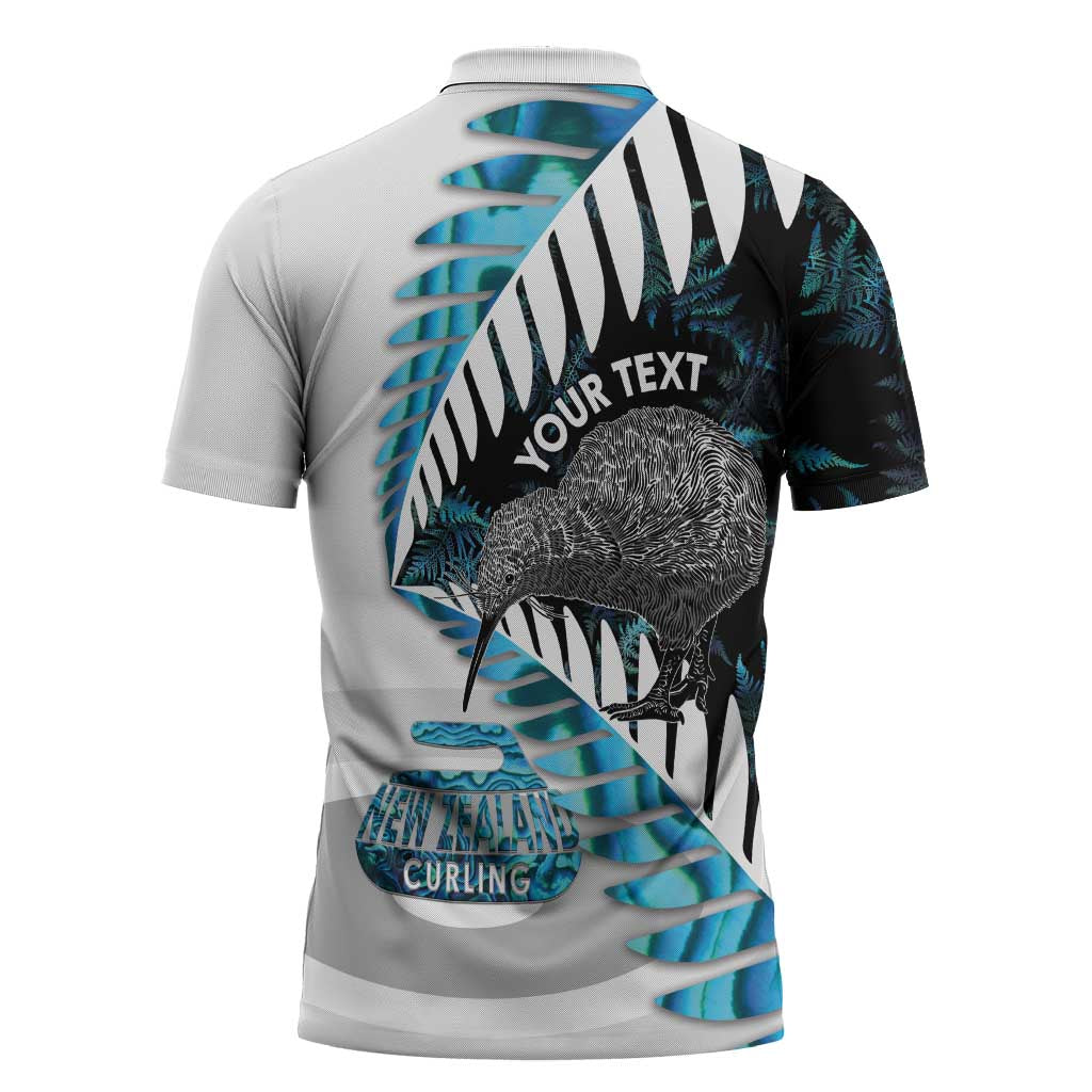 New Zealand Silver Fern Curling Personalised Zipper Polo Shirt Aotearoa Kiwi Ponga Paua Shell Version - Aussie Hoodie