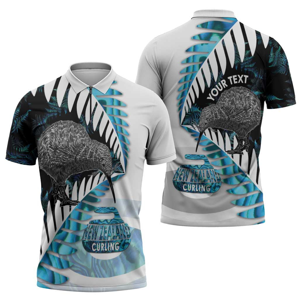 New Zealand Silver Fern Curling Personalised Zipper Polo Shirt Aotearoa Kiwi Ponga Paua Shell Version - Aussie Hoodie