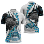 New Zealand Silver Fern Curling Personalised Zipper Polo Shirt Aotearoa Kiwi Ponga Paua Shell Version - Aussie Hoodie