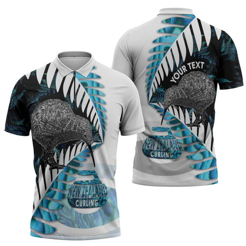 New Zealand Silver Fern Curling Personalised Zipper Polo Shirt Aotearoa Kiwi Ponga Paua Shell Version - Aussie Hoodie