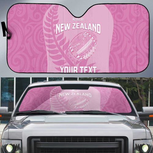Custom New Zealand Silver Fern Rugby 2025 Auto Sun Shade All Black Aotearoa Maori Pink - Aussie Hoodie