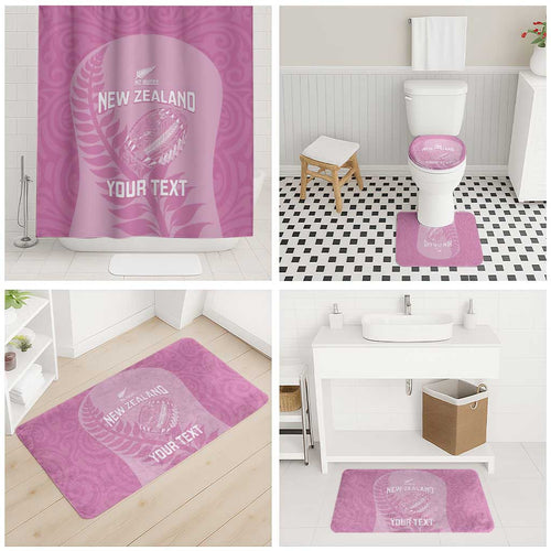 Custom New Zealand Silver Fern Rugby 2025 Bathroom Set All Black Aotearoa Maori Pink - Aussie Hoodie