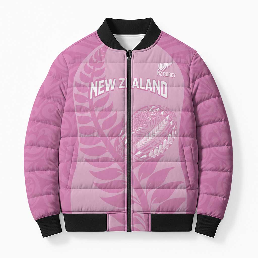 Custom New Zealand Silver Fern Rugby 2025 Bomber Puffer Jacket All Black Aotearoa Maori Pink - Aussie Hoodie