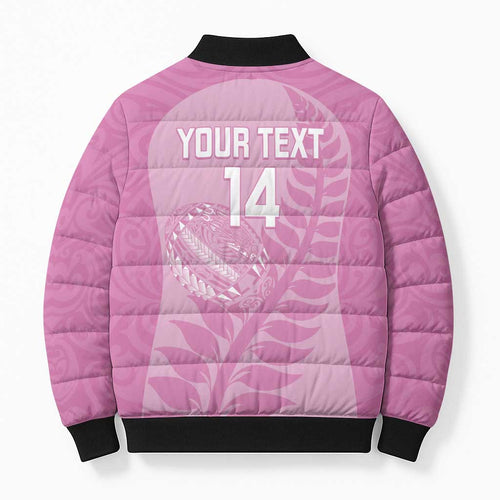Custom New Zealand Silver Fern Rugby 2025 Bomber Puffer Jacket All Black Aotearoa Maori Pink - Aussie Hoodie