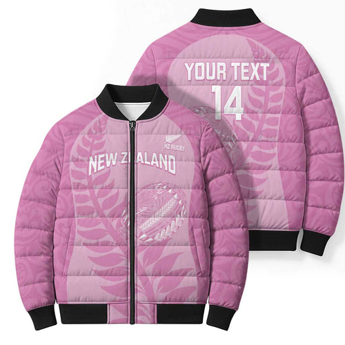Custom New Zealand Silver Fern Rugby 2025 Bomber Puffer Jacket All Black Aotearoa Maori Pink - Aussie Hoodie