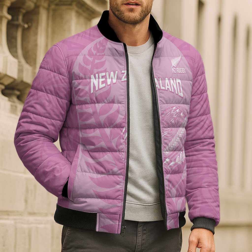 Custom New Zealand Silver Fern Rugby 2025 Bomber Puffer Jacket All Black Aotearoa Maori Pink - Aussie Hoodie