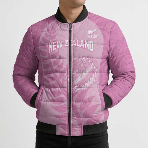 Custom New Zealand Silver Fern Rugby 2025 Bomber Puffer Jacket All Black Aotearoa Maori Pink - Aussie Hoodie