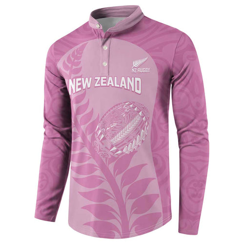Custom New Zealand Silver Fern Rugby 2025 Button Sweatshirt All Black Aotearoa Maori Pink