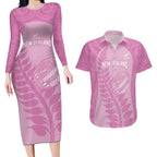 Custom New Zealand Silver Fern Rugby 2025 Couples Matching Long Sleeve Bodycon Dress and Hawaiian Shirt All Black Aotearoa Maori Pink