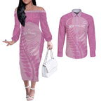 Custom New Zealand Silver Fern Rugby 2025 Couples Matching Off The Shoulder Long Sleeve Dress and Long Sleeve Button Shirt All Black Aotearoa Maori Pink