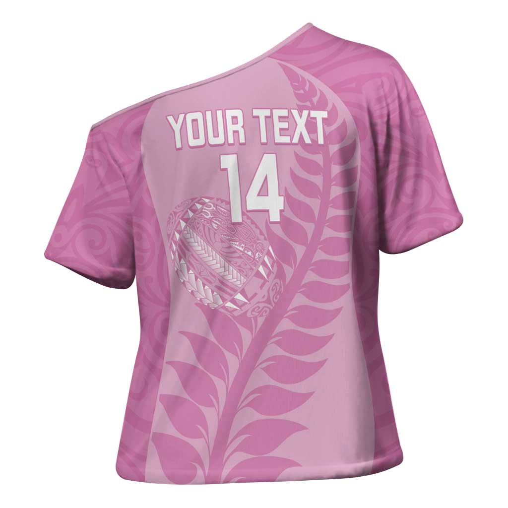 Custom New Zealand Silver Fern Rugby 2025 Cross Shoulder Shirt All Black Aotearoa Maori Pink - Aussie Hoodie