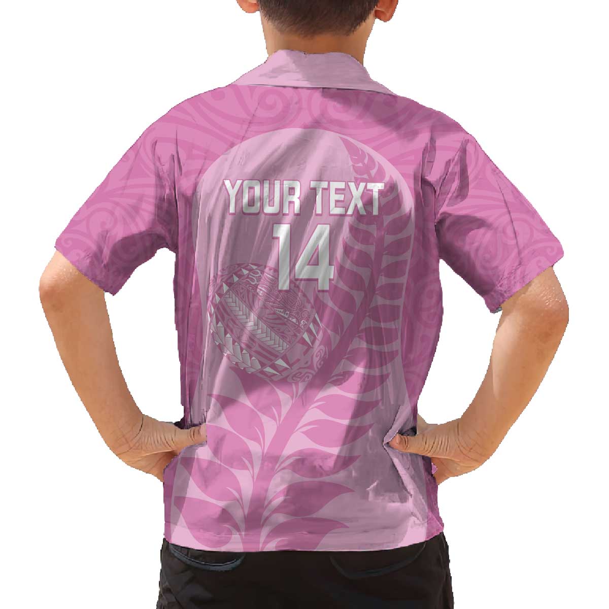 Custom New Zealand Silver Fern Rugby 2025 Family Matching Off The Shoulder Long Sleeve Dress and Hawaiian Shirt All Black Aotearoa Maori Pink