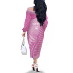 Custom New Zealand Silver Fern Rugby 2025 Family Matching Off The Shoulder Long Sleeve Dress and Hawaiian Shirt All Black Aotearoa Maori Pink