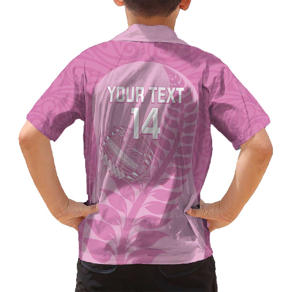Custom New Zealand Silver Fern Rugby 2025 Family Matching Off Shoulder Short Dress and Hawaiian Shirt All Black Aotearoa Maori Pink