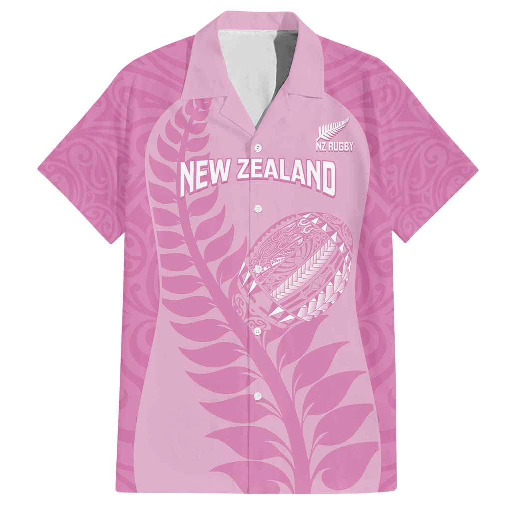 Custom New Zealand Silver Fern Rugby 2025 Family Matching Off Shoulder Short Dress and Hawaiian Shirt All Black Aotearoa Maori Pink