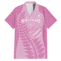 Custom New Zealand Silver Fern Rugby 2025 Family Matching Off Shoulder Short Dress and Hawaiian Shirt All Black Aotearoa Maori Pink