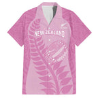Custom New Zealand Silver Fern Rugby 2025 Family Matching Off Shoulder Short Dress and Hawaiian Shirt All Black Aotearoa Maori Pink