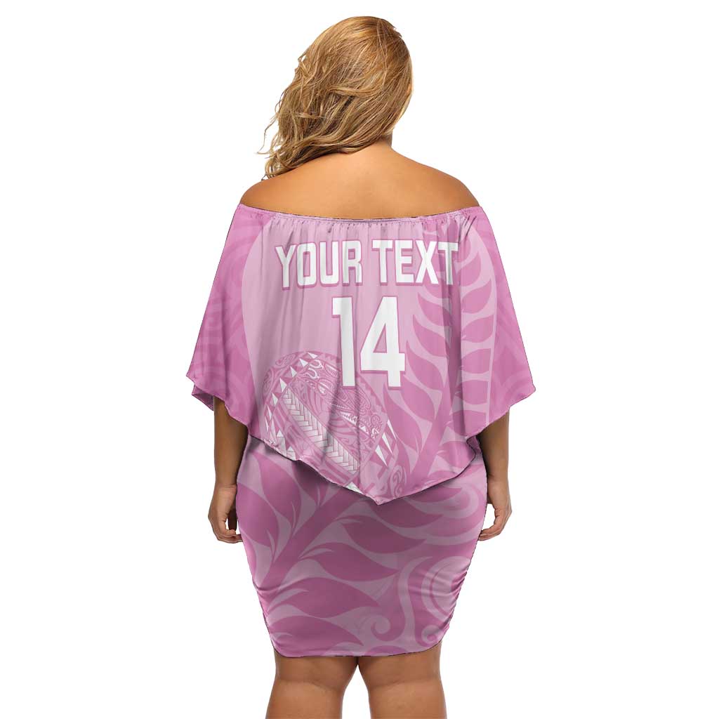 Custom New Zealand Silver Fern Rugby 2025 Family Matching Off Shoulder Short Dress and Hawaiian Shirt All Black Aotearoa Maori Pink