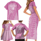 Custom New Zealand Silver Fern Rugby 2025 Family Matching Short Sleeve Bodycon Dress and Hawaiian Shirt All Black Aotearoa Maori Pink