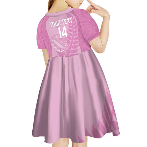 Custom New Zealand Silver Fern Rugby 2025 Kid Short Sleeve Dress All Black Aotearoa Maori Pink