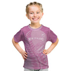 Custom New Zealand Silver Fern Rugby 2025 Kid T Shirt All Black Aotearoa Maori Pink