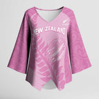 Custom New Zealand Silver Fern Rugby 2025 Kimono Sleeve Blouse All Black Aotearoa Maori Pink - Aussie Hoodie
